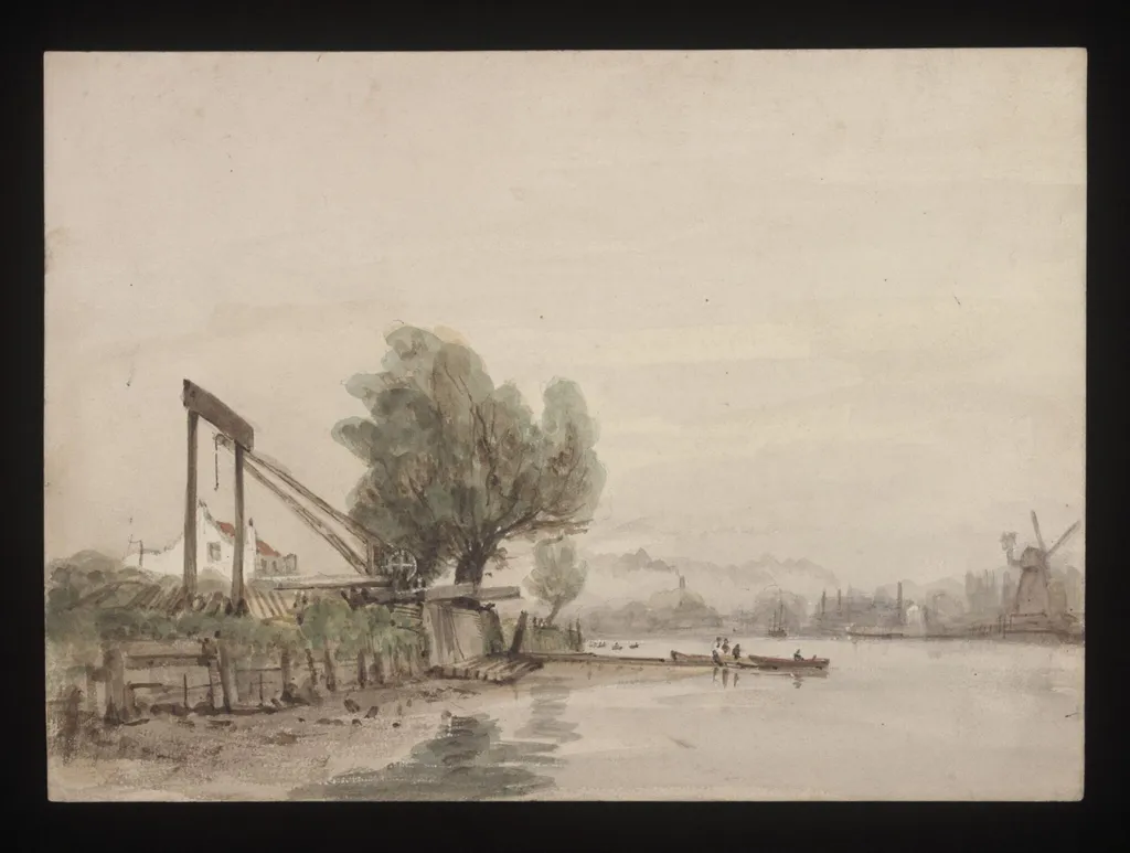 Watercolour drawing by the Grieve family, showing a river scene, by Grieve, 1850