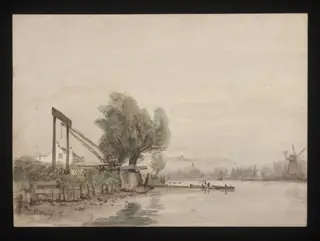 Watercolour drawing by the Grieve family, showing a river scene, by Grieve, 1850