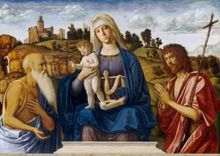 Madonna and Child with Saint Jerome and Saint John the Baptist, by Giovanni Battista Cima da Conegliano, oil, 1494
