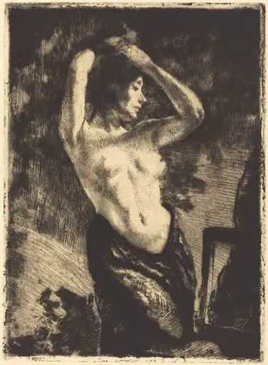 Nude with Her Arms Raised (Le modèle nue les bras levés), by Paul-Albert Besnard, ink, 1925