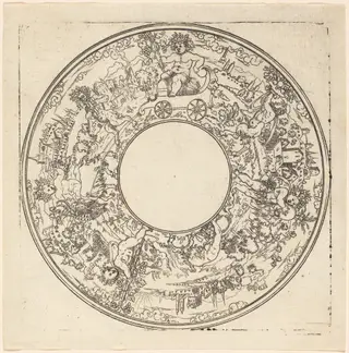 Bacchus Riding in a Wagon, by Jonas Silber, ink, 1580