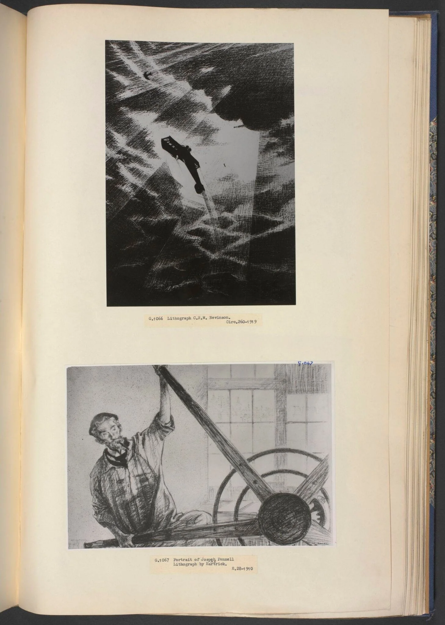 Portrait of Joseph Pennell printing, detail