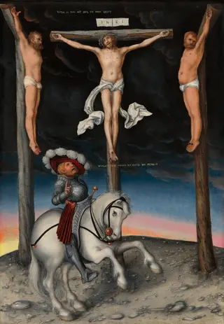 The Crucifixion with the Converted Centurion, by Lucas Cranach the Elder, oil, 1536