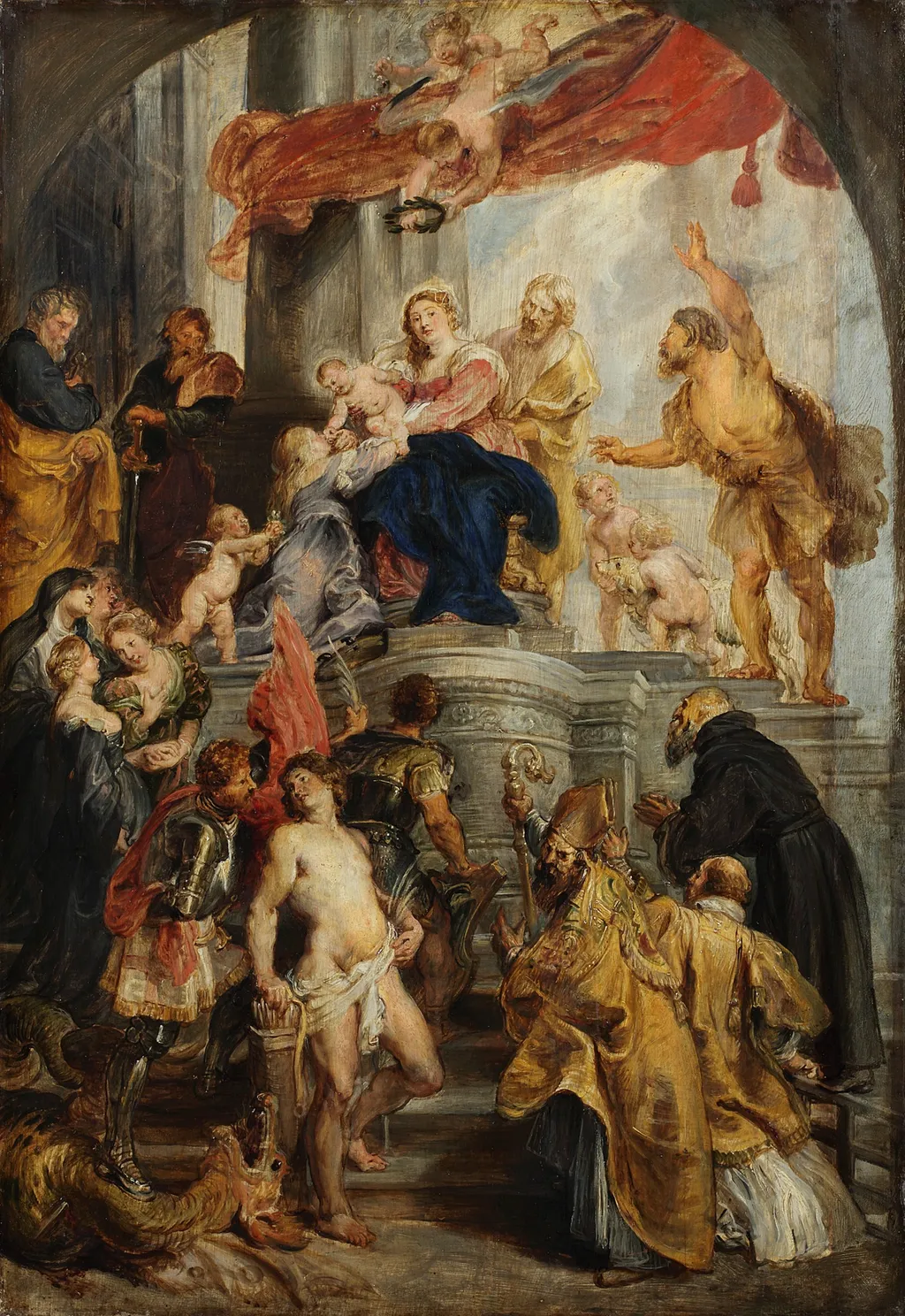 The Virgin and Child Enthroned with Saints by Peter Paul Rubens, by Peter Paul Rubens, oil, 1628