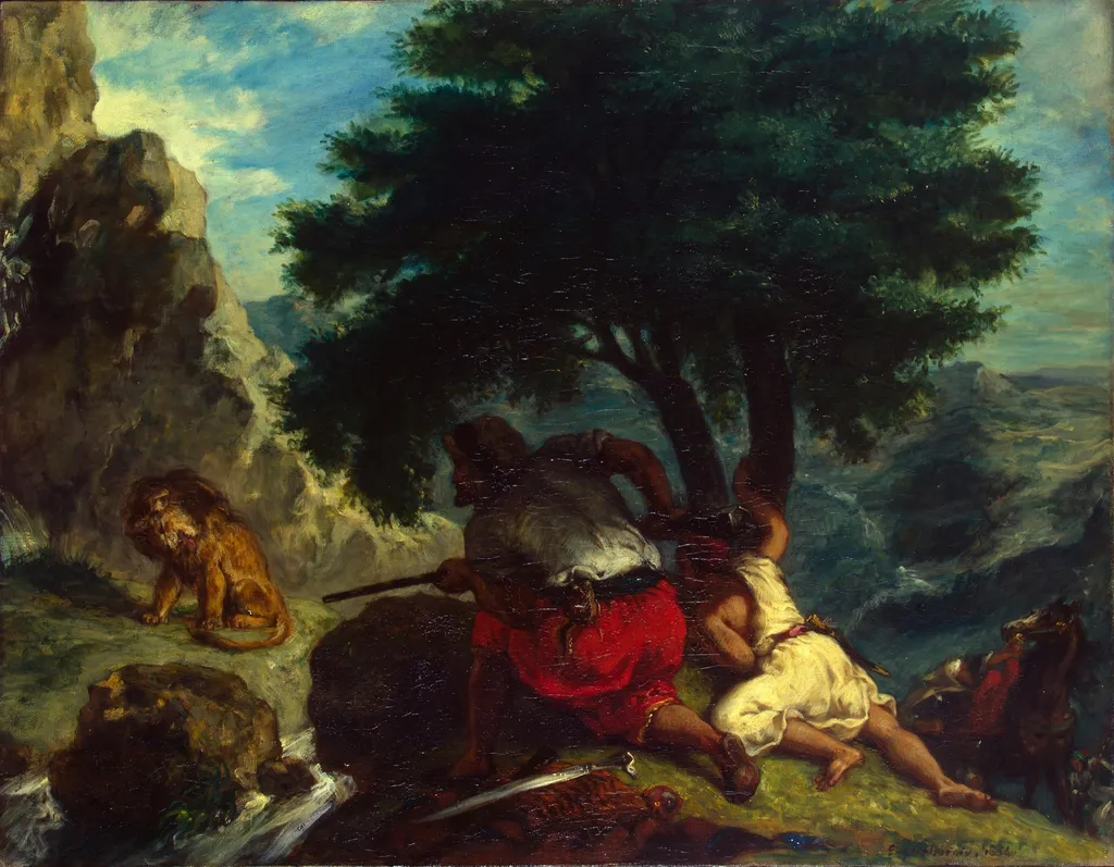 Lion Hunt in Morocco, by Eugène Delacroix, oil, 1854