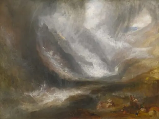 Valley of Aosta: Snowstorm, Avalanche, and Thunderstorm, by Joseph Mallord William Turner, oil, 1836
