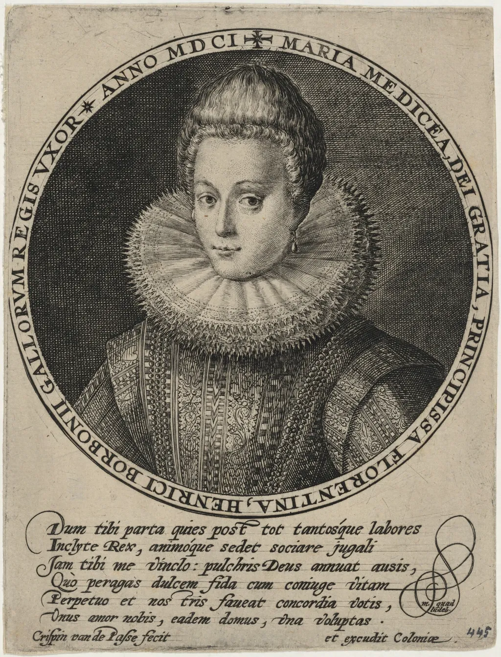 Marie de Medicis, Queen of France, by Crispijn van de Passe I, ink, 1601