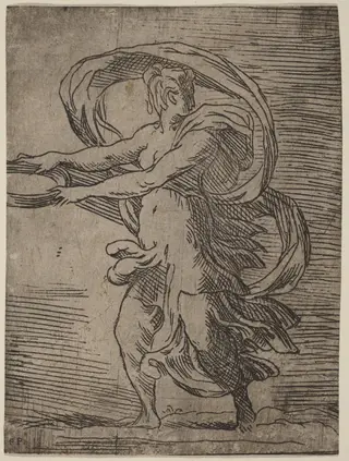 Woman Carrying a Tray, by Master F.P., ink, 1528