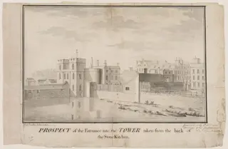 Prospect of the Entrance into the Tower [of London] taken from the back of the Stone Kitchen, by Paul Sandby, watercolor, 1746