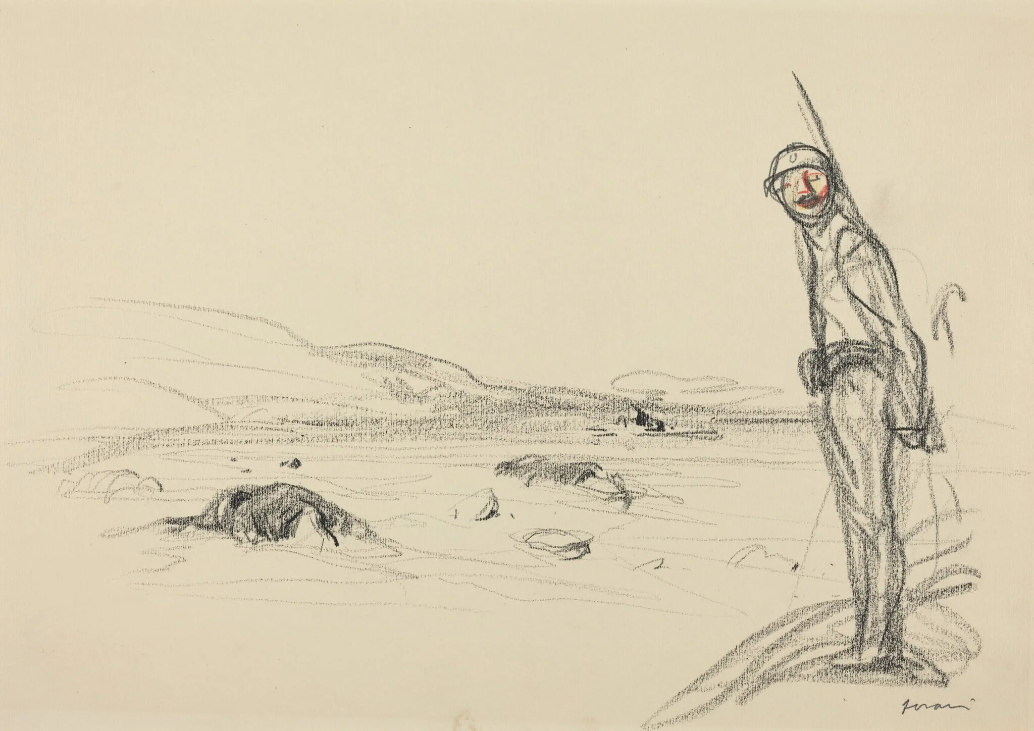 a) Along the Marne (recto); b) Study for Along the Marne (verso), detail