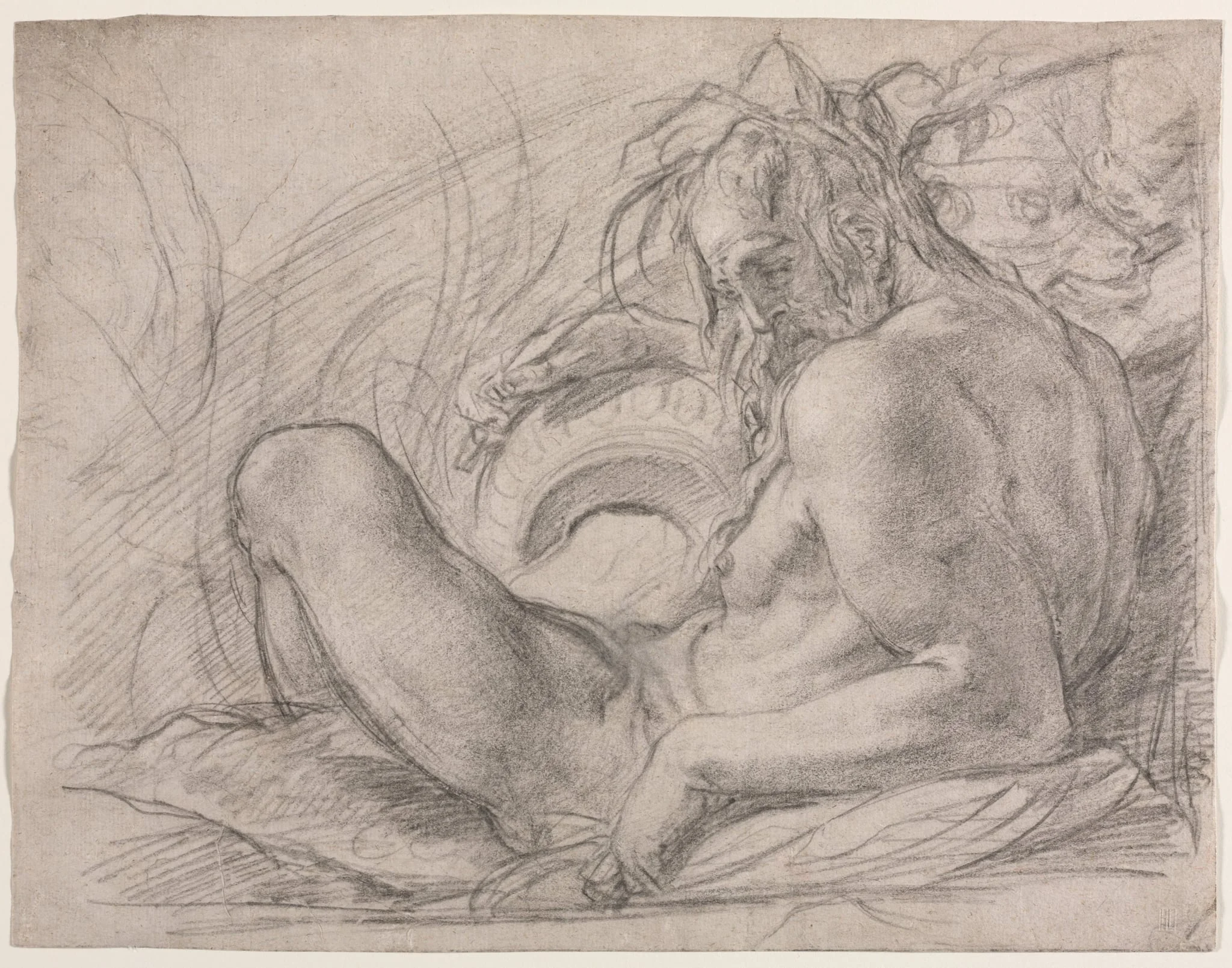 The River God Tiber (Study for a fresco, Miracle of the Snow, or the Foundation of Santa Maria Maggiore, Rome in the Canigiani chapel of S. Felicita, Florence), detail