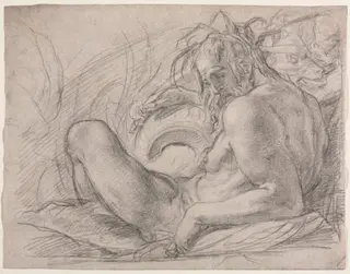 The River God Tiber (Study for a fresco, Miracle of the Snow, or the Foundation of Santa Maria Maggiore, Rome in the Canigiani chapel of S. Felicita, Florence), by Bernardino Poccetti, 1589