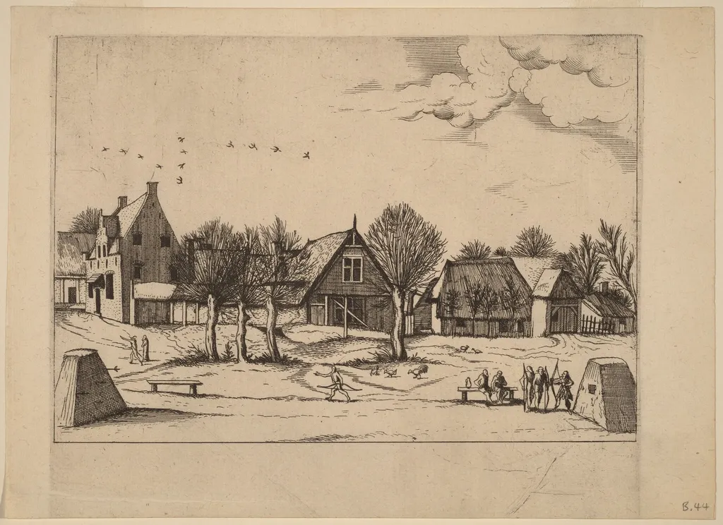 Country Village, by Lucas van Doetechum, ink, 1560