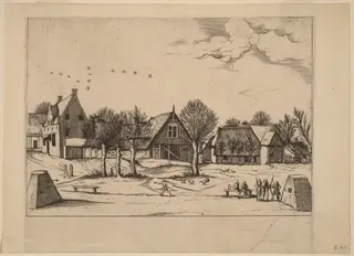 Country Village, by Lucas van Doetechum, ink, 1560