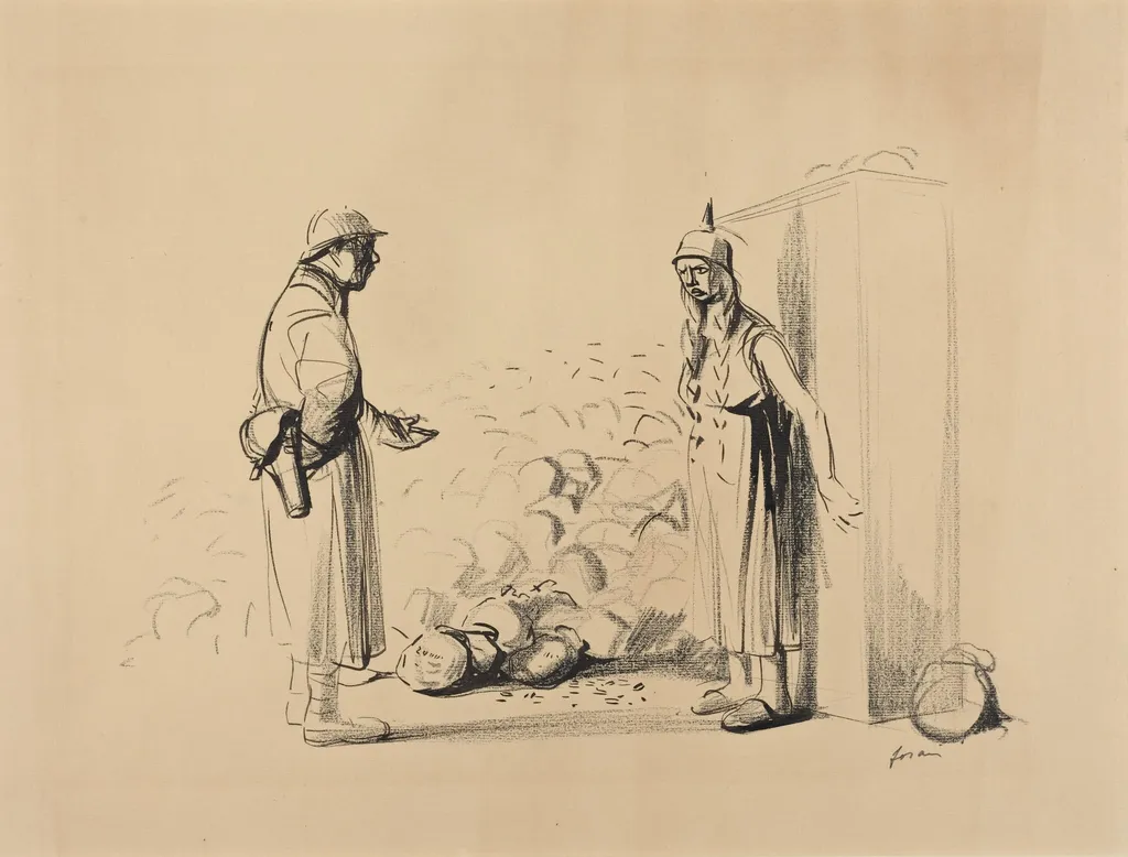 Hiding the "louis", by Jean-Louis Forain, ink, 1916