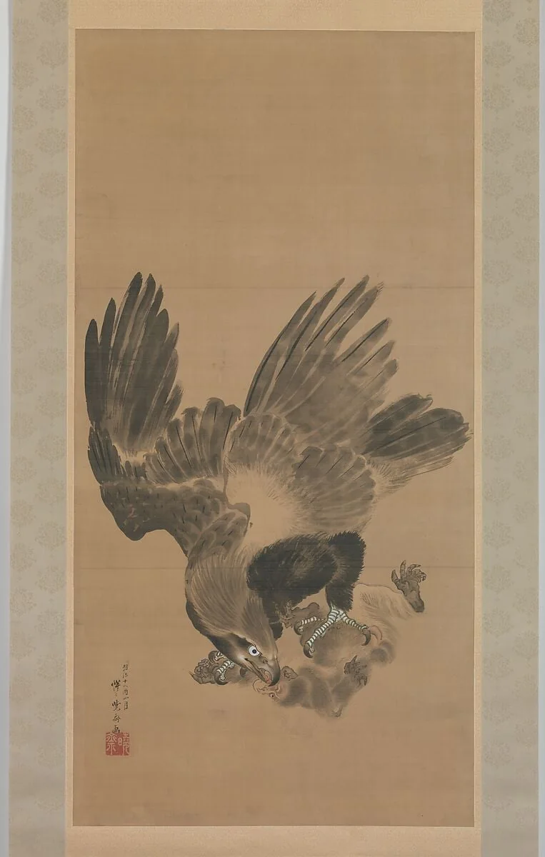 猿を襲う鷲図|Eagle Attacking a Monkey, detail
