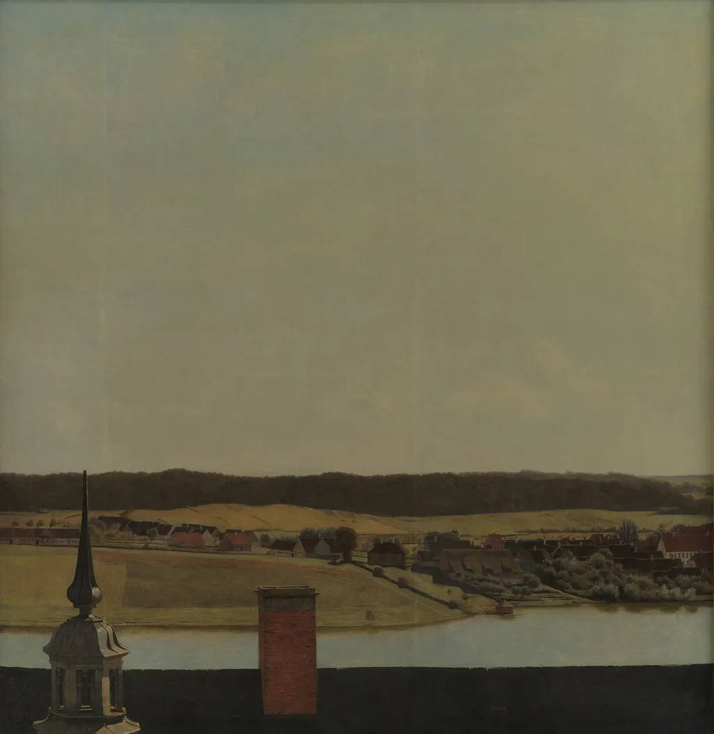 Roof Ridge of Frederiksborg Castle with View of Lake, Town and Forrest, by Christen Købke, unspecified, 1833