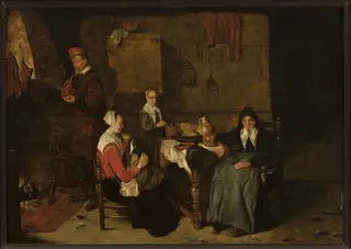 Family scene, by Quirijn van Brekelenkam, oil, 1660