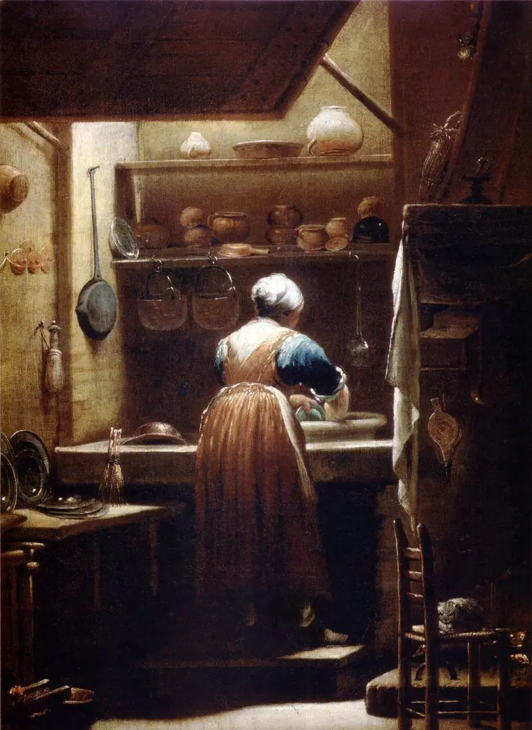 Donna che lava i piatti, by Giuseppe Maria Crespi, unspecified, 1725