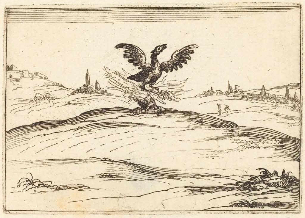 Burning Phoenix, by Jacques Callot, ink, 1628
