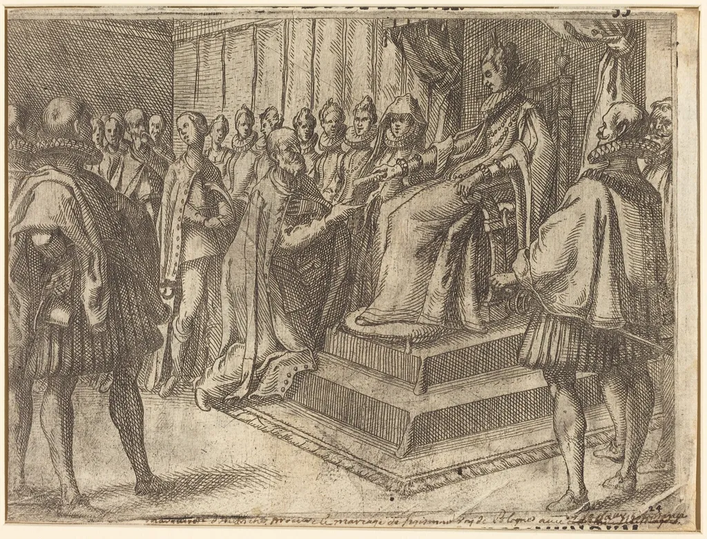 Reception of the Envoy of Poland [recto], by Jacques Callot, ink, 1612