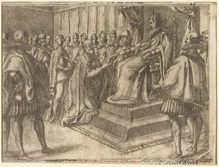 Reception of the Envoy of Poland [recto], by Jacques Callot, ink, 1612