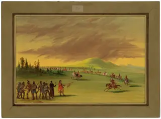 La Salle Meets a War Party of Cenis Indians on a Texas Prairie.  April 25, 1686, by George Catlin, oil, 1848