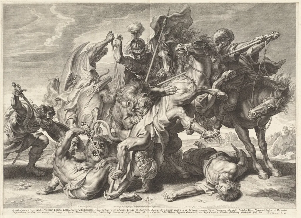 Lion Hunt, by Schelte Adams Bolswert, ink, 1622