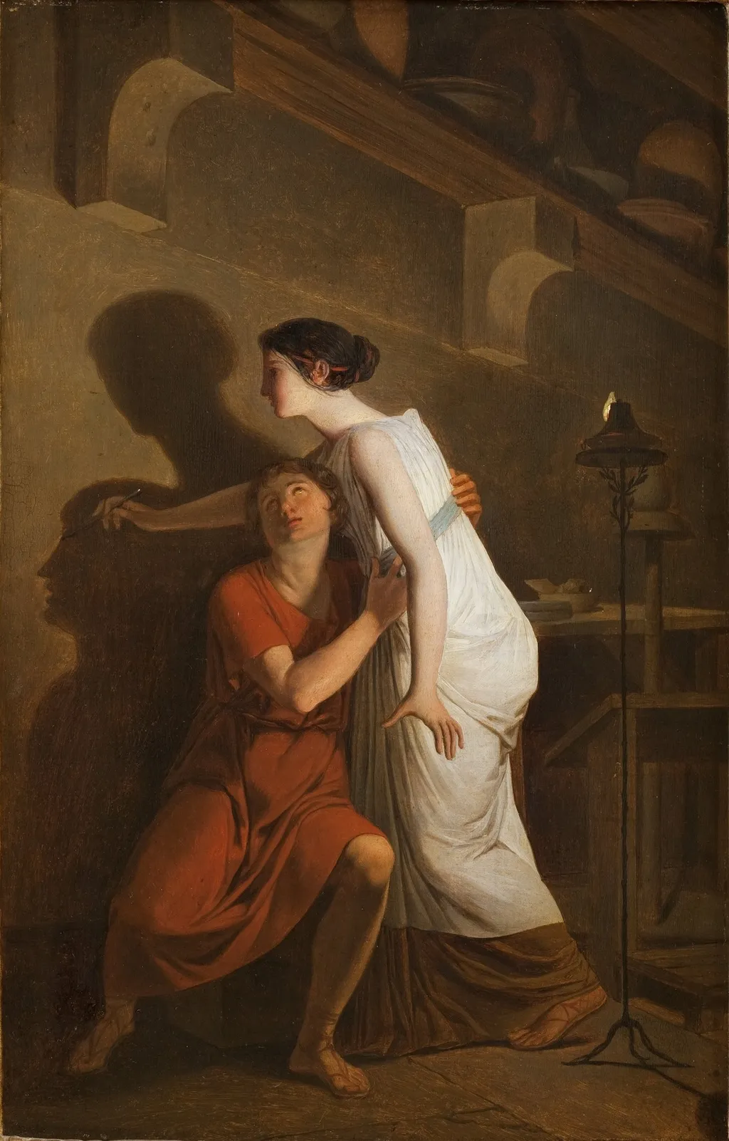 The invention of the art of drawing, by Joseph-Benoît Suvée, oil, 1788