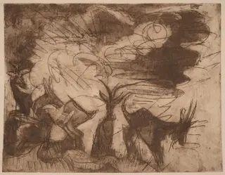 Goats and Clouds, by Ernst Ludwig Kirchner, ink, 1919