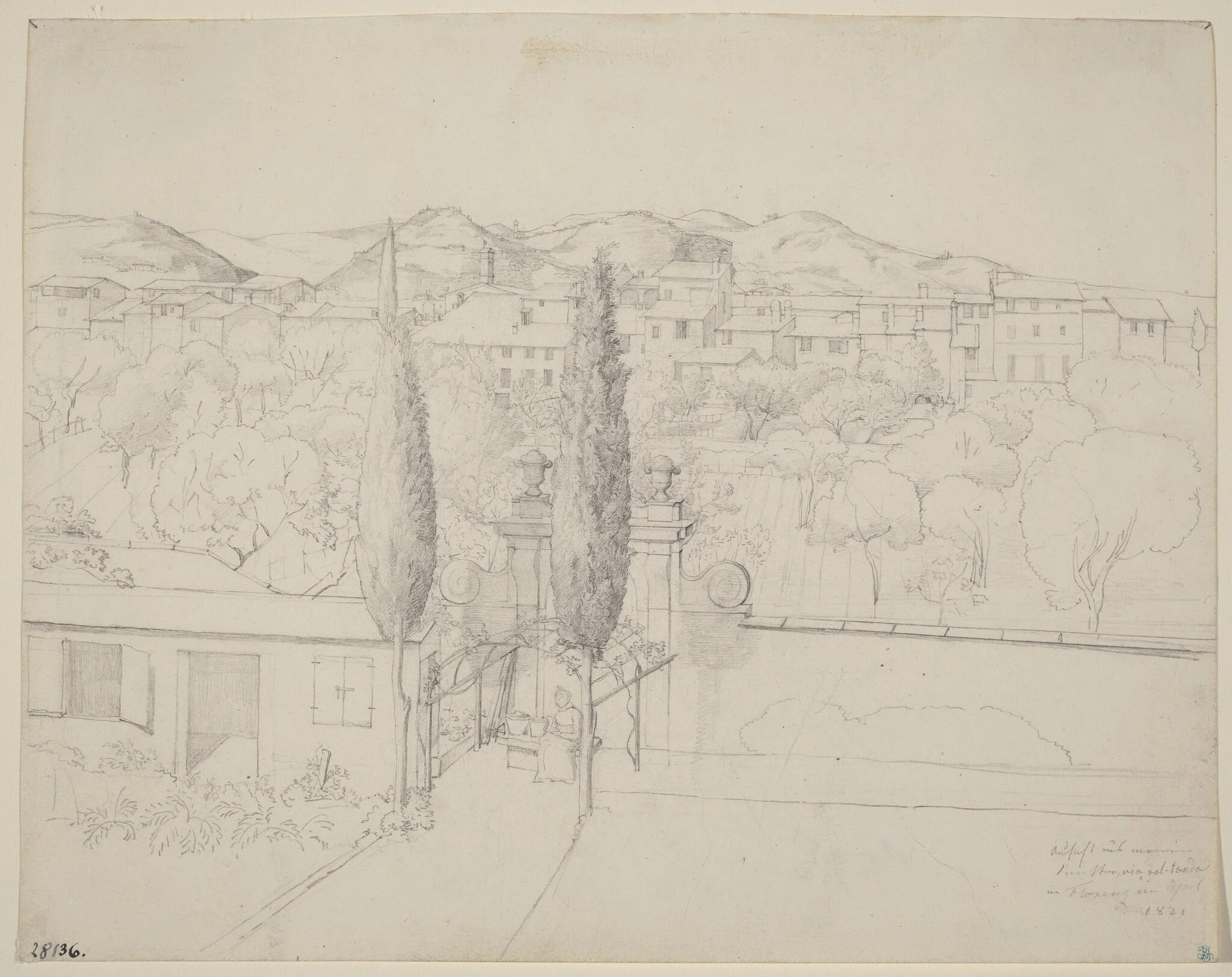 Aussicht aus meinem Fenster, via valfonda in Florenz (Gardens in Florence Seen from the Artist's Window), detail