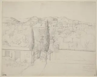 Aussicht aus meinem Fenster, via valfonda in Florenz (Gardens in Florence Seen from the Artist's Window), by Anton Krüger, graphite, 1821