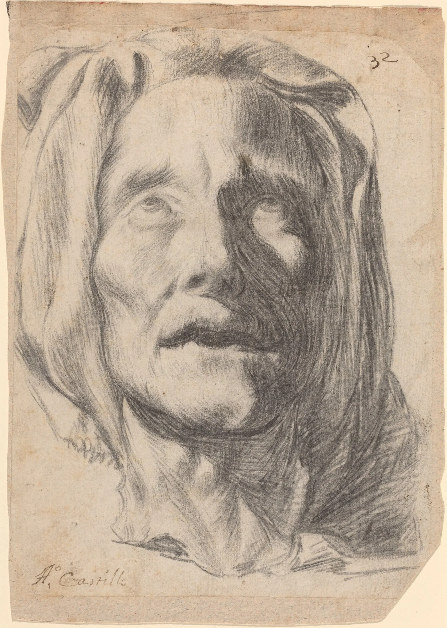 Head of an Elderly Woman with Upturned Eyes, detail
