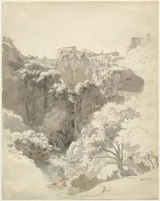 Tivoli and the Temple of the Sibyl Above the Aniene Gorge, by Carl Wagner, graphite, 1824