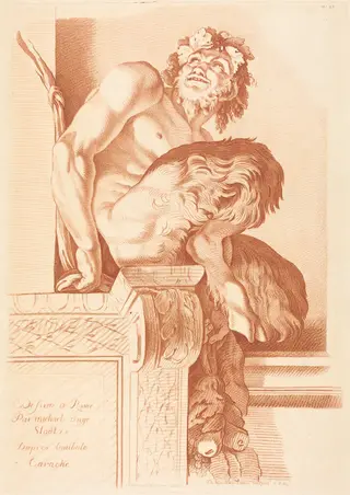 Satyr, by Gilles Demarteau the Elder, chalk, 1749