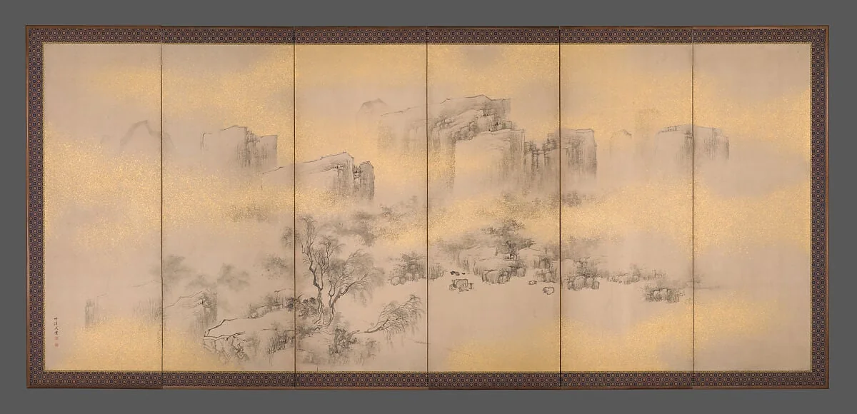 中林竹渓筆 夏秋山水図屏風|Summer and Autumn Landscapes, detail