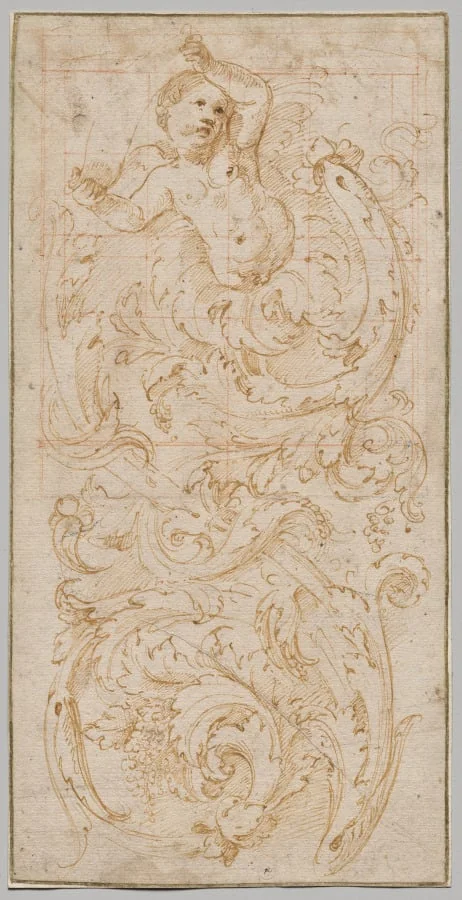 Design for a Frieze with a Putto and Acanthus Leaves, detail