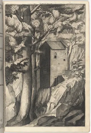 Exterior View of the Chapel of the Cardinal (Veduta esterna della cappella del cardinale) [plate G], by Jacopo Ligozzi, ink, 1612