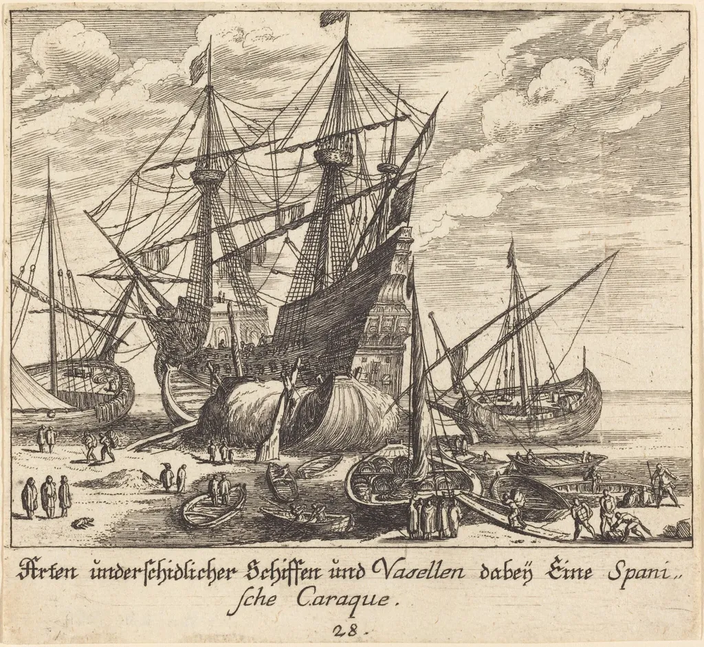 Ships, by Melchior Küsel, ink, 1681