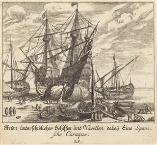 Ships, by Melchior Küsel, ink, 1681