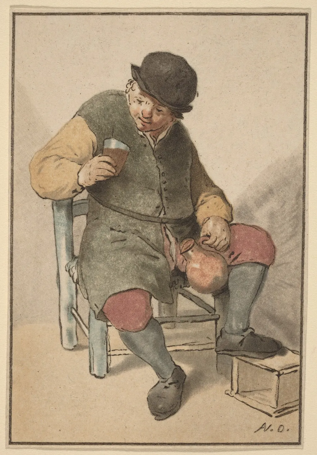 Seated Peasant with Jug, by Cornelis Ploos van Amstel, ink, 1763