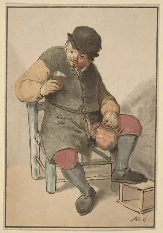 Seated Peasant with Jug, by Cornelis Ploos van Amstel, ink, 1763