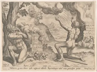 The Offering of Cain and Abel, by Jan Sadeler I, ink, 1576