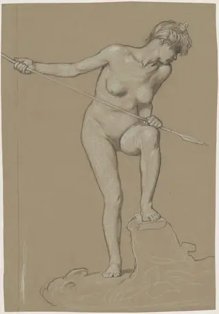 Girl Spearing Dolphin, by Elihu Vedder, charcoal, 1900