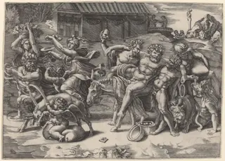 The March of Silenus, by Agostino dei Musi, ink