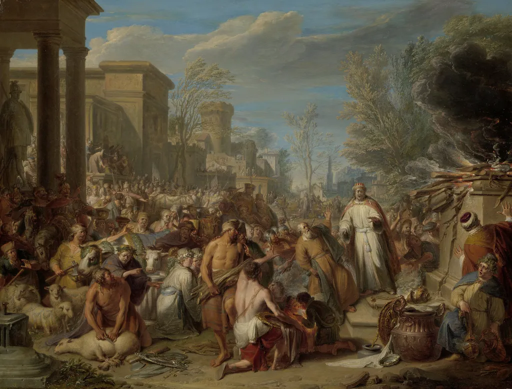 Jeroboam Sacrificing to the Idols, by Jacques Ignatius de Roore, oil, 1747