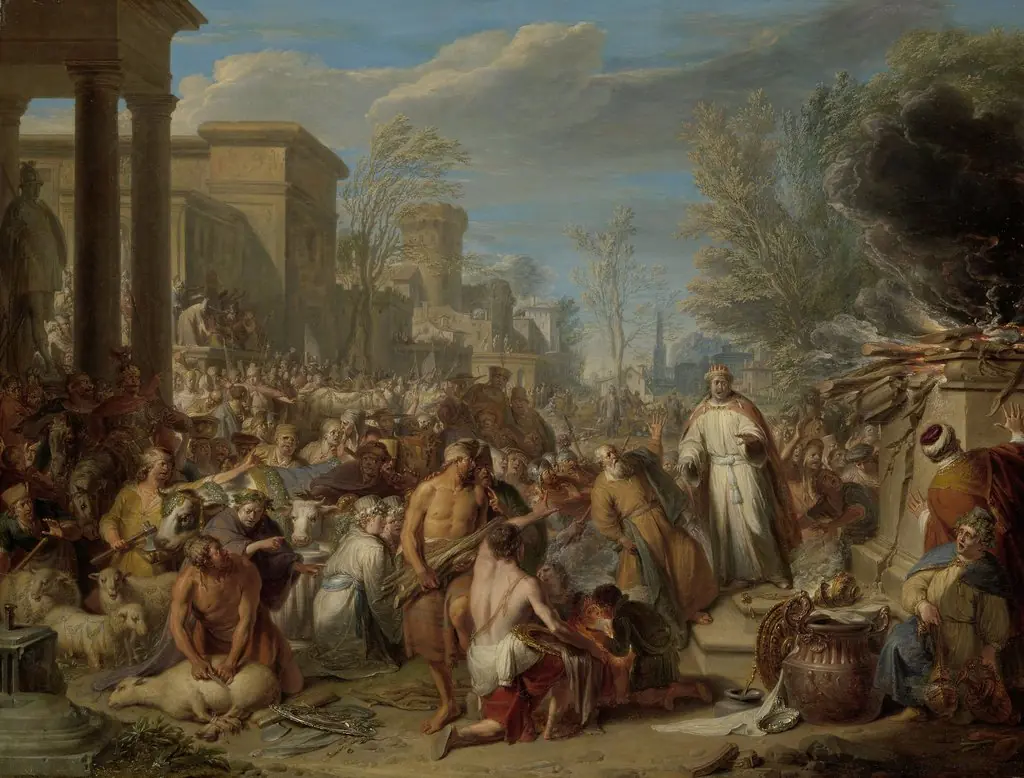 Jeroboam Sacrificing to the Idols, by Jacques Ignatius de Roore, oil, 1747