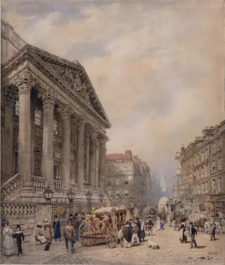 Mansion House and the Poultry, looking down Cheapside, by Frederick Nash, watercolor, 1800