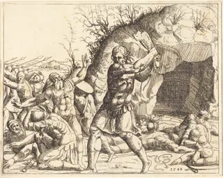 Samson Slays the Philistines, by Augustin Hirschvogel, ink, 1528