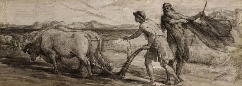 Ploughing: Study for 'The Mantle of Elijah', detail